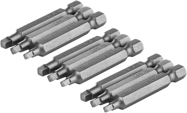 Mesee 9Pcs Square Head Screwdriver Bits, 1/4 Inch Hex Shank, S2 Steel Magnetic Set, 50mm Length