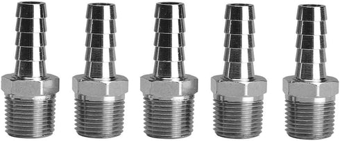 Beduan Stainless Steel 3/8" Hose Barb to 3/8" Male NPT Fitting, Pack of 5 for Home Brew Water Fuel Air