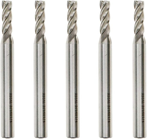 End Mill 3/16" Cutting Dia, 1/4" Shank Dia, 4 Flute Drill Bit - 5pcs