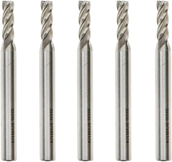 End Mill 3/16" Cutting Dia, 1/4" Shank Dia, 4 Flute Drill Bit - 5pcs