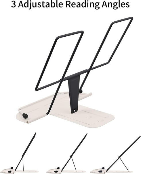 MSDADA Metal Book Stand for Desk, Adjustable Reading Rest Book Holder, Portable Cookbook Documents Holder, Sturdy Typing Stand for Recipes Textbooks Tablet Music Books(Black+Milky White) by MSDADA