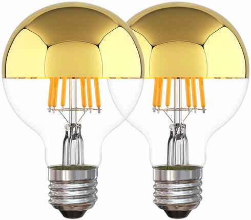 Half Gold Light Bulb Dimmable, 6W G80/G25 Globe Shape, 2700K Warm White Edison Bulb, Gold Tipped Mirror, Pack of 2
