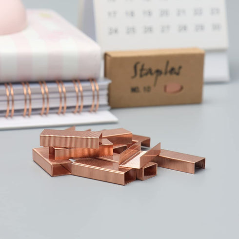 Rose Gold #10 Staples, 4 Packs of 1000 Mini Colored Staples, Totaling 4000 Metallic Staples