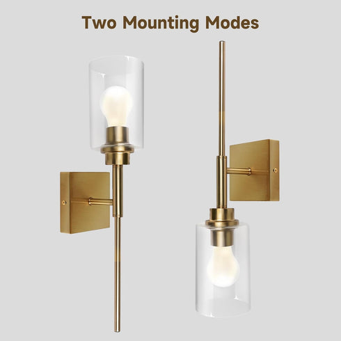 E26 CRI90 Bulb AUGE LIGHT Gold Wall Light, Brushed Bathroom Vanity Light with Clear Glass Shade, Bathroom Sconces