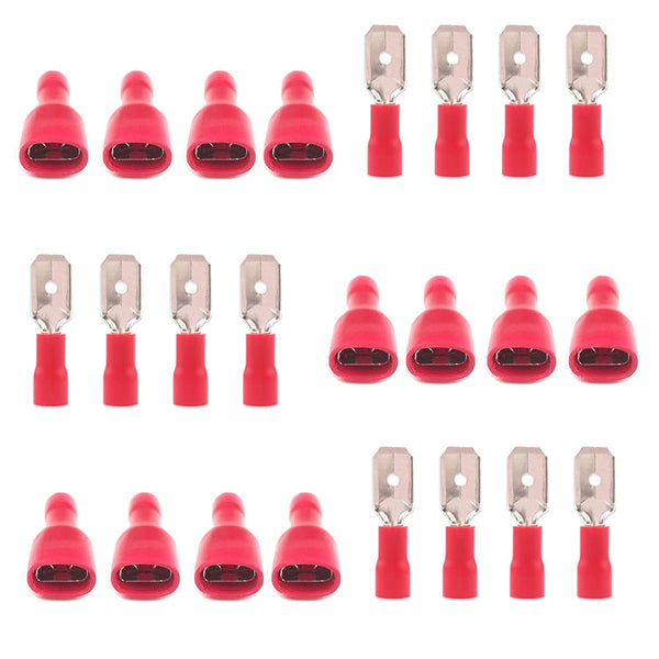 100PCS Spade Terminal 22-16 AWG Male Female Insulated Wire Connectors Electrical Crimp Connectors (Red/SPSH)