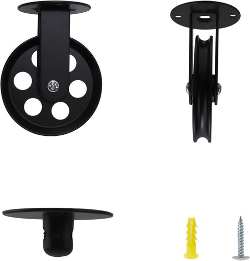 Tsnamay 2Sets Set Black Wall Ceiling Mount Rustic Pulleys for Hanging Lamp,Pulley Wheels for Plug In Pendant Light