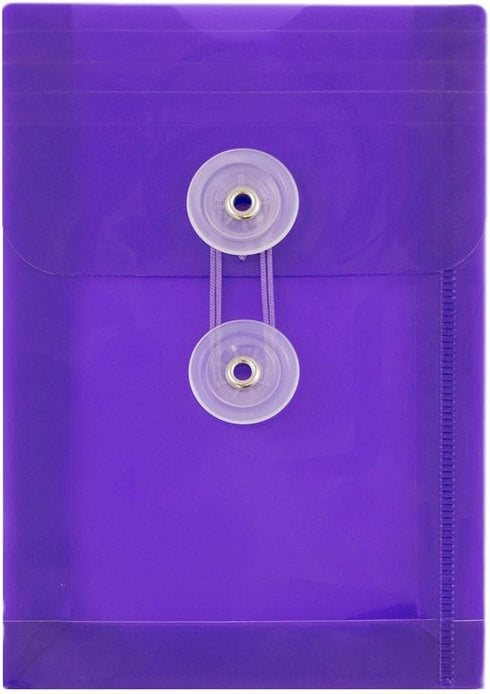 JAM PAPER 12/Pack Plastic Envelopes with Button & String Tie Closure - 4 1/4 x 6 1/4 - Purple
