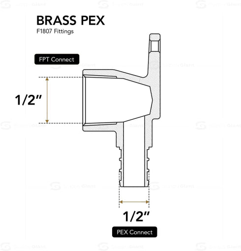 Supply Giant QYEM0012-5 PEX Barb X FIP 90 Degree Drop Ear Elbow Pipe Fitting - 1/2" X 1/2" Brass (Pack of 5)