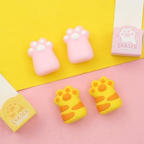 Cat Paw Erasers, 4Pcs 3D Mini Animal Paw Design Erasers for School Office Supply Stationery