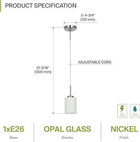 60W E26 120V Dimmable, Bulbs ASD Single Mini-Pendant Ceiling Light Fixture | Socket | LED/CFL/Incandescent Compatible