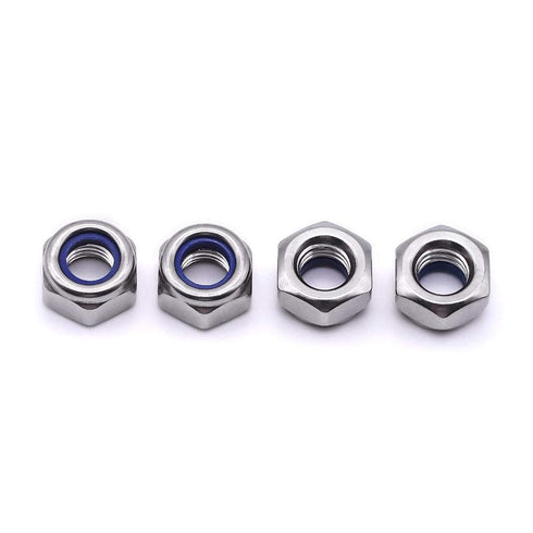 M5-0.8 (50 pcs) Nylon Insert Hex Lock Nuts, 304 Stainless Steel 18-8 Locknut, Bright Finish