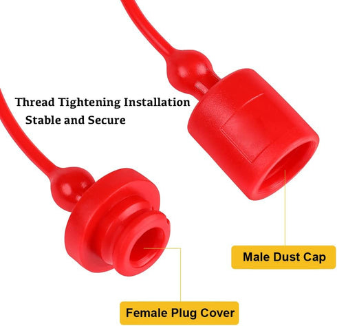 1/2 ISO-A & ISO5675 Hydraulic Quick Coupler Male Dust Cap and Female Plug Cover, Red Rubber with Retention Ring