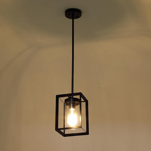 Sheenkarion 1 Pack Farmhouse Black Kitchen Island Pendant Light Fixture,Height Adjustable Metal Rod Hanging Modern