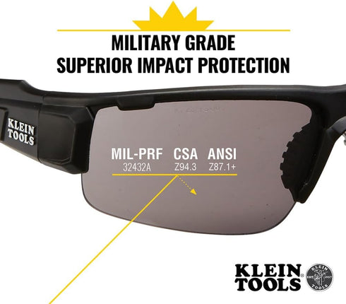 Klein Tools 60162 Safety Glasses, Professional PPE Protective Eyewear with Semi Frame, Scratch Resistant and Anti-Fog, Gray Lens
