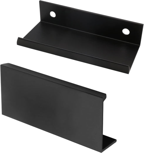 2PCS Back Mount Finger Edge Pull 80mm/3.15", Aluminum Hidden Handle Concealed Tab Pulls for Home Kitchen Living Room Door Drawer Cabinet (Black, Straight Type, 38mm / 1.5" Widened) by Qjaiune