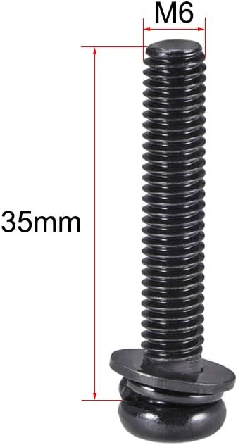 uxcell M6 x 35mm Carbon Steel Phillips Pan Head Machine Screws Bolts with Spring Washer and Plain Washers, 20pcs