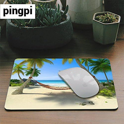 Custom Gaming Mouse Pad Design, Tropical Beach with Hammock Hanging from Palm Trees