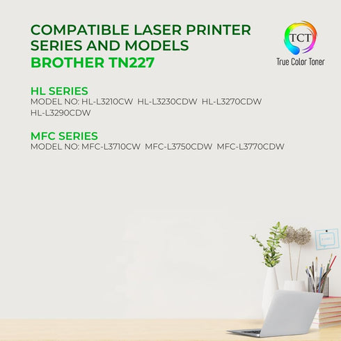 TCT Premium Compatible Toner Cartridge Replacement for Brother TN227 TN-227 TN227Y Yellow (2,300 Pages)