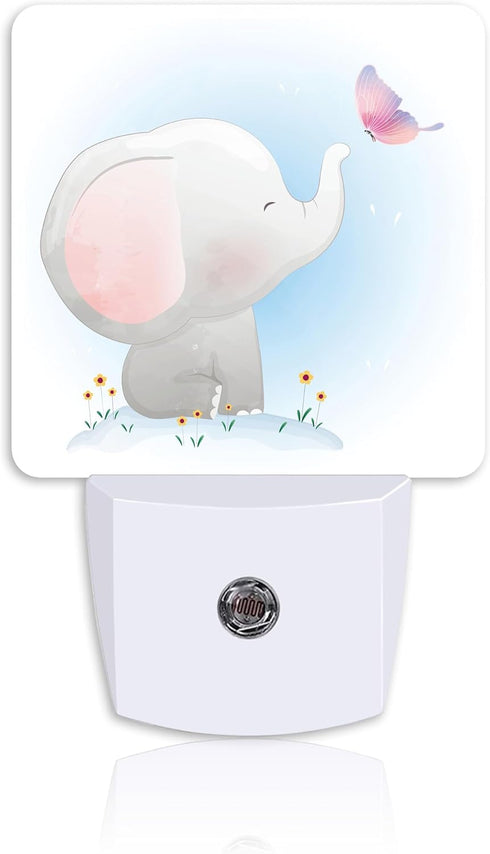 Neidius Cute Baby Elephant Play Butterfly Night Light Plug into Wall with Dusk