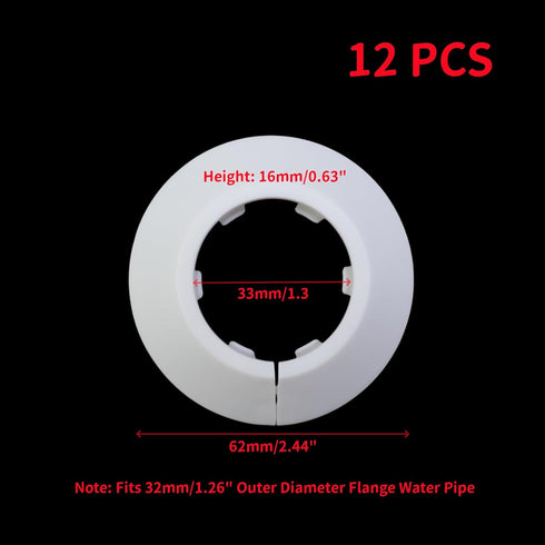 Wall Split Flange Plastic Escutcheon Ring, White, Fits 32mm/1.26" Outer Diameter Wall Pipe, Pack of 12