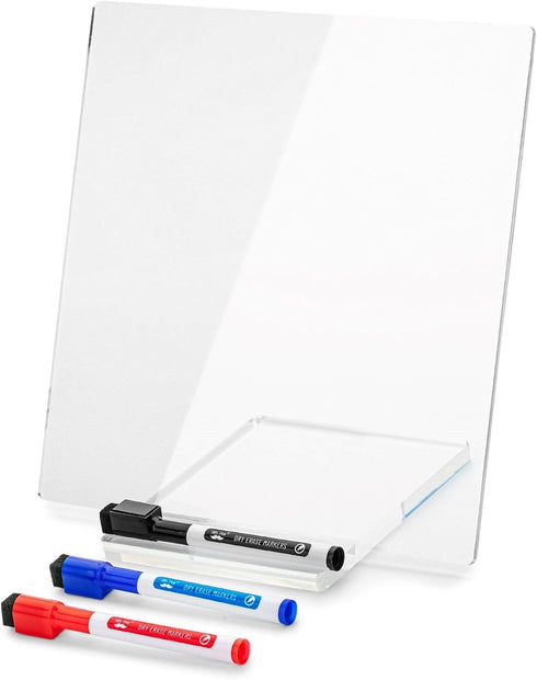 Mr. Pen Clear Acrylic Board with Stand, 10" x 10", 3 Dry Erase Markers, Acrylic White Board for Desk