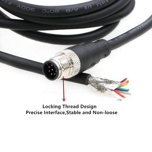 SZRMCC M12 A Code 8 Pin Male to Open Flying Leads Industrial Sensor Connector Cable, Waterproof Shielded