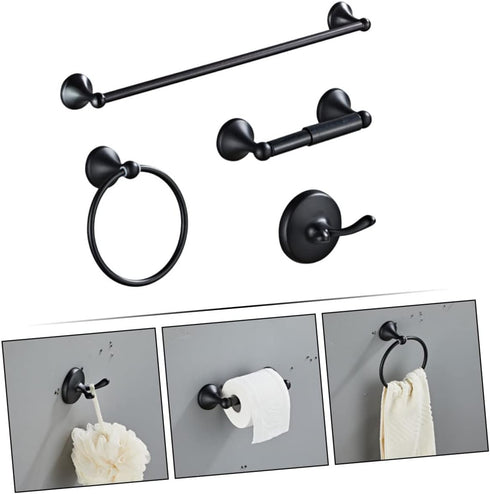 Set Stainless Steel Bathroom Towel Rack Wall-Mounted Towel Holder Elegant Black Durable and Modern Design for Efficient