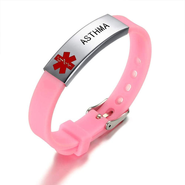 Medical Alert ID Bracelet, Laser Engraved ASTHMA Adjustable Wristband for Men Women Emergency First Aid