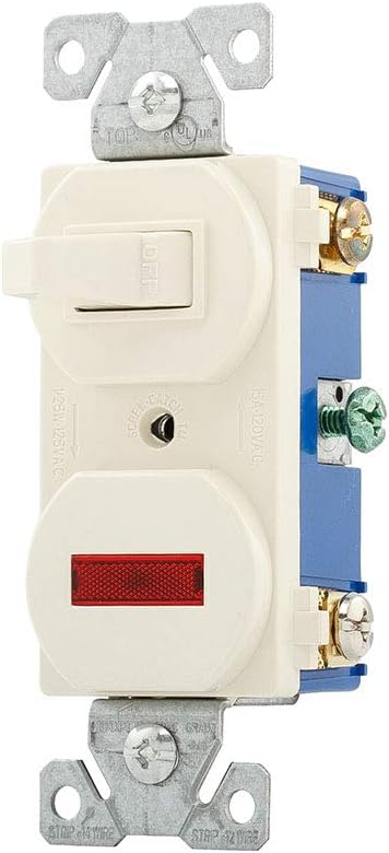 277LA-SP 15 Eaton Amp Single Pole Combination Toggle Switch and Pilot Light, Almond