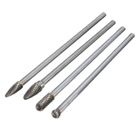 Yakamoz Set of 4Pcs 5.9-Inch Long Tungsten Steel Solid Carbide Rotary Burrs, 6mm Shank for Rotary Tool