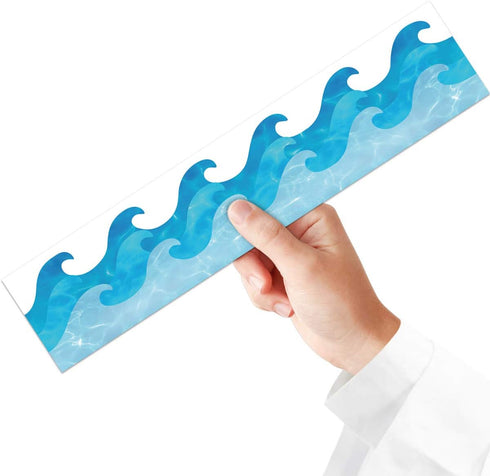 Ocean Waves Bulletin Board Border, Blue Turquoise Trim Paper for Classroom Decorations, 36 Feet