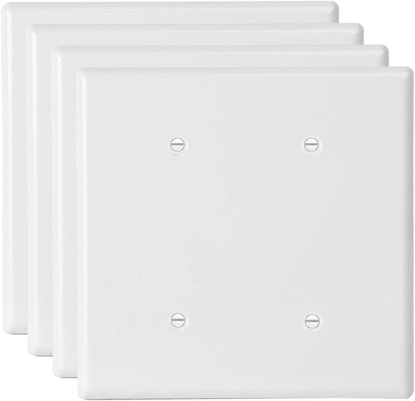 2-Gang Blank Wall Plate Outlet Cover, Unbreakable Polycarbonate Thermoplastic Double Blank Faceplate, White, 4 Pack