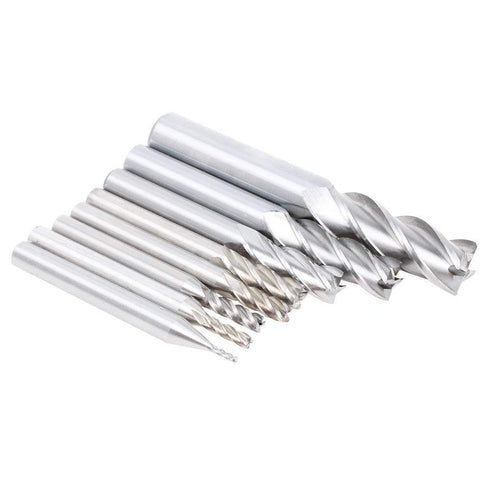 AUTOTOOLHOME 1/8" to 1/2" High Speed Steel HSS 4 Flute Straight End Mill Cutter, Set of 8