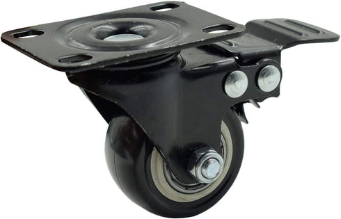 4Pcs 1.5 Inch Heavy Duty Swivel Caster Wheels, Rubber Base with Brake & Top Plate, Loading 50kg/110lbs, Black Rubber