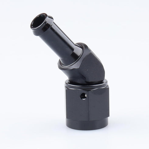 Black Aluminum 45 Degree Female AN6 to 5/16" Swivel Hose Barb Fitting, 6AN to 5/16 inch Barb