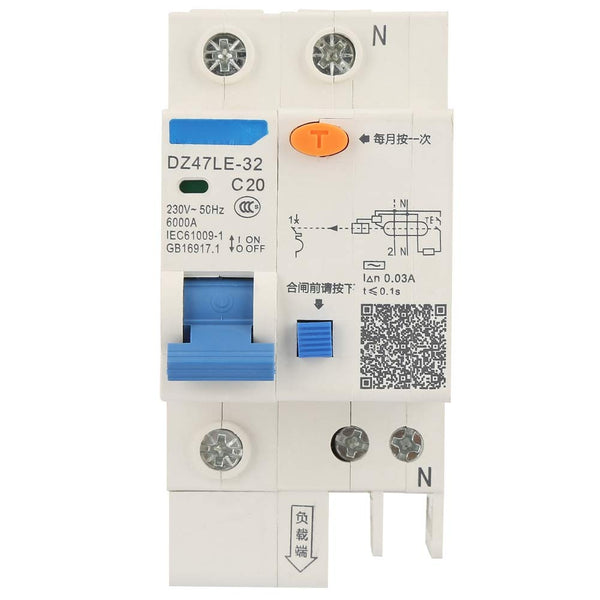 YWBL-WH DZ47LE-32 Circuit Breaker 1P+N 16A 20A 230V Earth Leakage Safety Overload Protection (20A)