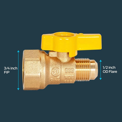 Eastman Straight Gas Brass Ball Valve, 3/4 in FIP x 1/2 in OD Flare Female