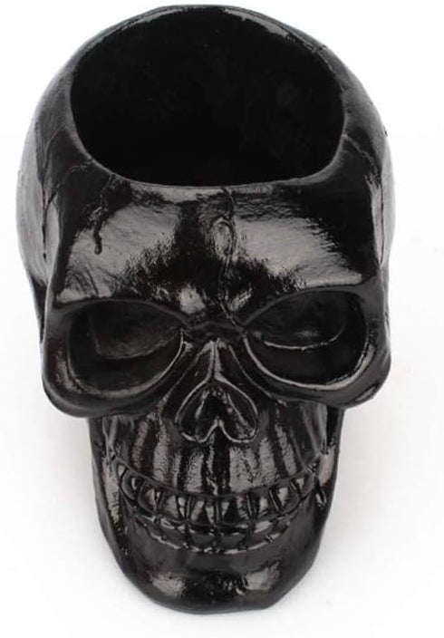 Skull Pen Holder and Makeup Brush Holder, Halloween Skull Storage Box for Office Desk, Green Plant Pot (Black)