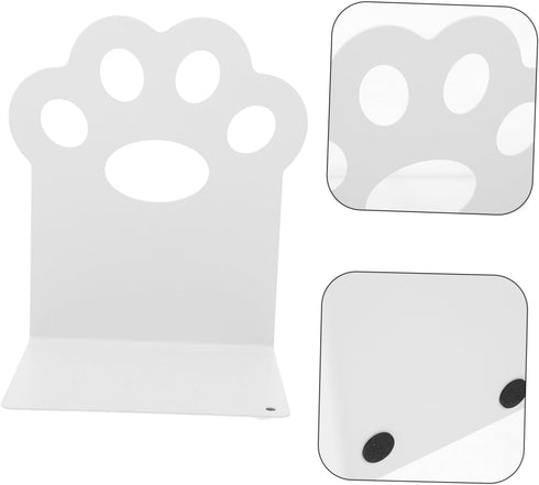 Cat Paw Metal Bookends Hollow White Holders for Study Desk and Shelves Stable Book Stoppers Organizer Documents