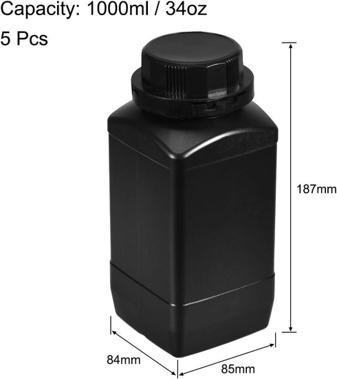 uxcell Plastic Lab Chemical Reagent Bottle, 1000ml/34oz Wide Mouth Sample Sealing Liquid/Solid Storage Bottles, Black