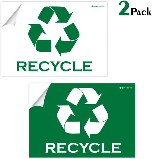 IGNIXIA Recycle Sign Decals Pack of 02 - Self Adhesive Recycling Stickers 10 x 7 Inches for Trash Can (Green & White)