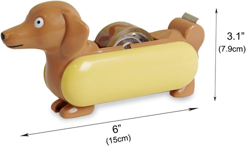 Yobro Desk Stapler Set, Office Supply Kit with Mini Stapler & Tape Dispenser, Dachshund Hot Dog Design with Squeezing