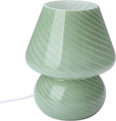 BSOD Mushroom Lamp, Glass Bedside Night Green Table Lamps Murano Vintage Small Nightstand Desklamp Swirl Light for Home