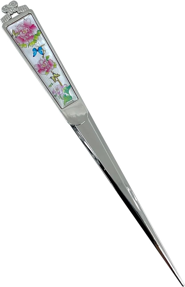 Decorative Envelope Paper Letter Opener with Antique Design, Silver Steel Office Knife, Peony