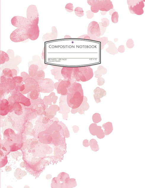 Pink Watercolor Floral | 200 Pages (100 sheets) | 9-3/4" x 7-1/2" | School & Office Supplies | Composition Book
