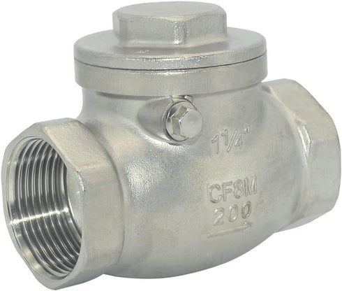 VARMHUS SS316 Stainless Steel Swing Check Valve, NPT Female x Female Thread, WOG 200 PSI PN16 CF8M (1-1/4")