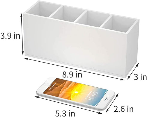 NIUBEE Acrylic Pen Holder 4 Compartments, White Pencil Organizer Cup for Countertop Desk Storage