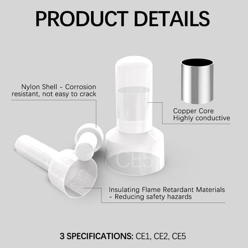 GAOHUI 580 Pcs Closed End Crimp Connectors, 22-16/16-14/12-10 AWG Gauge Wire Cap Terminal Connectors Kit