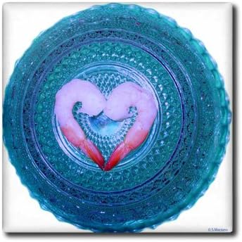 3dRose 4 Inch Shrimp on a Blue Crystal Bowl Ceramic Tile
