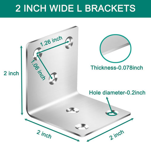 Vezuifoo 18Pcs 2"x2"x2",Heavy 90 L Bracket for Wood,Stainless Steel Corner Brace Duty Degree Right Angle Brackets L